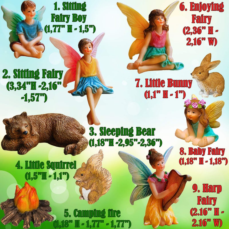 Mood Lab Fairy Garden - Miniature Fairies Figurines Accessories - Camping Kit of 9 pcs - Set for Outdoor or House Decor - Image 3